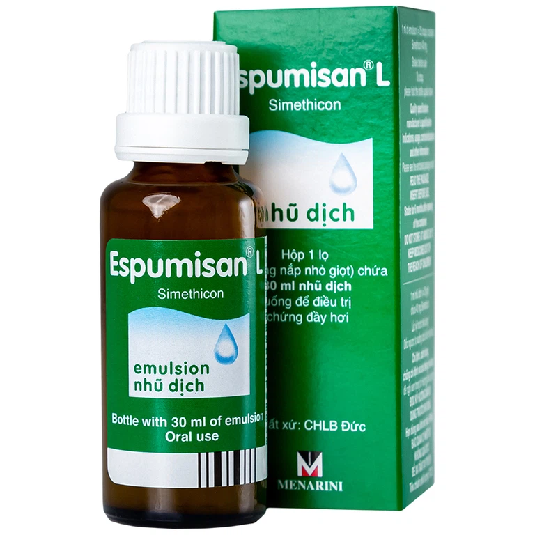 Nhũ dịch Espumisan L Menarini điều trị các triệu chứng chướng bụng, đau bụng