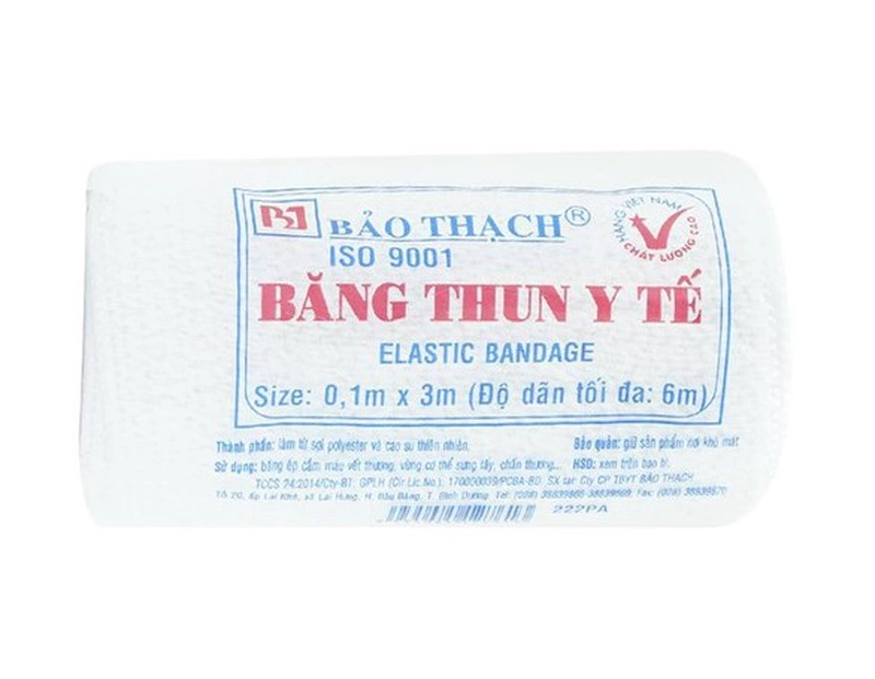 Băng thun y tế Bảo Thạch 0.1m x 3m dùng để băng nén ép cầm máu, cố định khớp