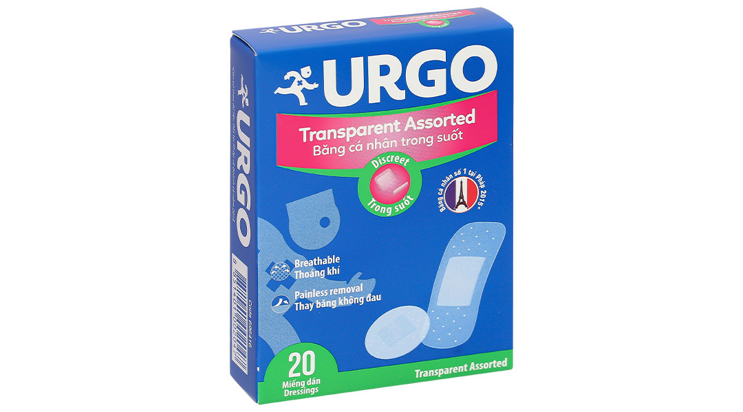 Băng cá nhân trong suốt Urgo Transparent Assorted bảo vệ các vết thương nhỏ, vết trầy xước, rách da