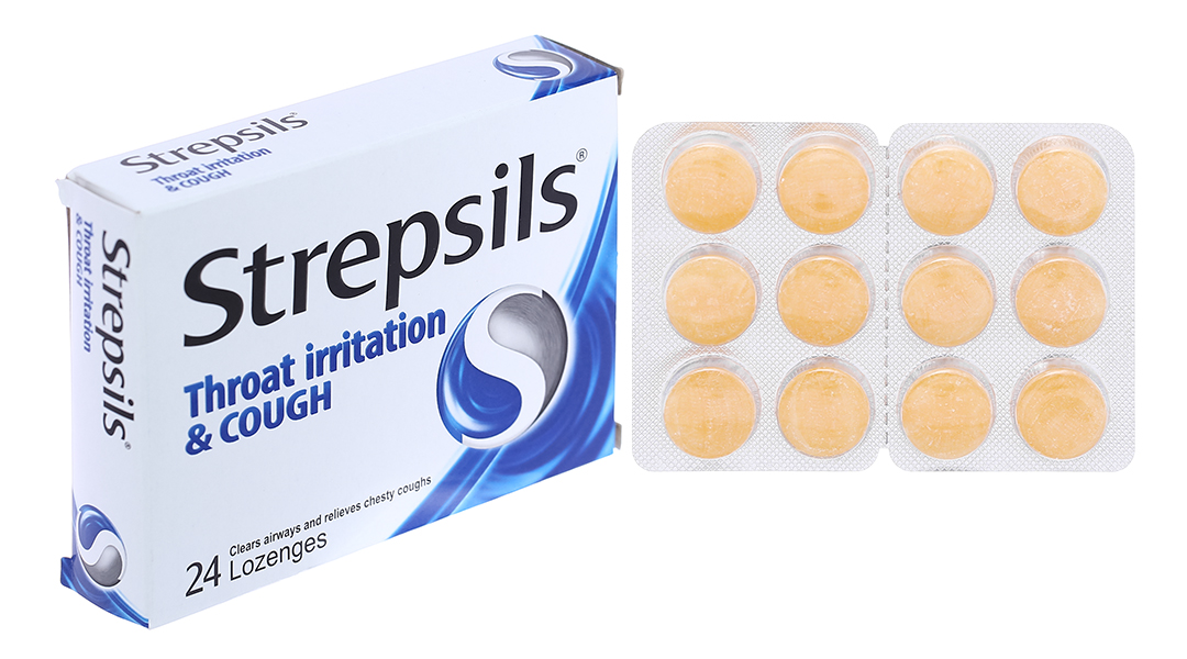 Viên ngậm Strepsils Throat Irritation & Cough Reckitt Benckiser giúp làm sạch đường thở và kiểm soát ho