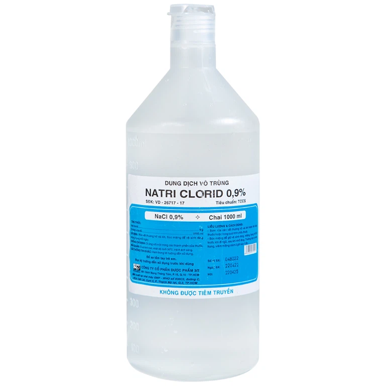 Dung dịch vô trùng Natri Clorid 0.9% Dược 3-2 rửa vết thương hở và kín, súc miệng