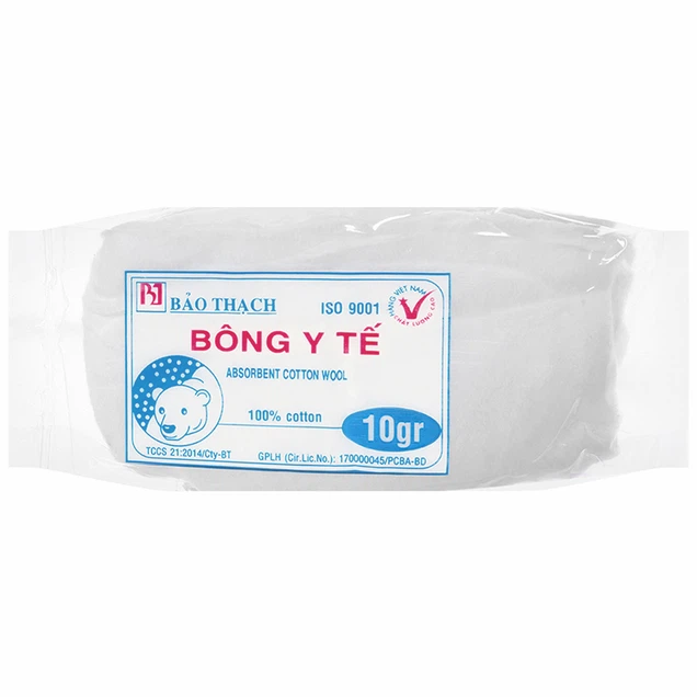 Bông y tế Bảo Thạch 10g thấm hút cao và nhanh, mịn màng, mềm mại, không gây kích ứng da