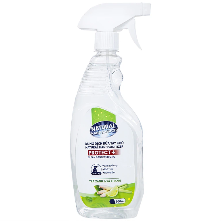 Dung dịch rửa tay khô Natural Hand Sanitizer trà xanh và sả chanh làm sạch tay, khử mùi, dưỡng ẩm