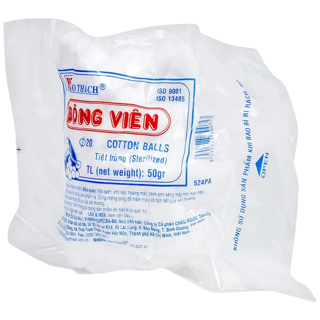 Bông gòn viên y tế thấm nước Bảo Thạch dùng để làm sạch vết thương, thấm máu và dịch tiết (50g)